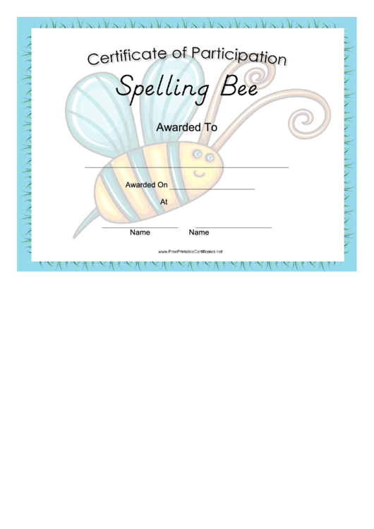 Spelling Bee Certificate Of Participation Template Printable pdf