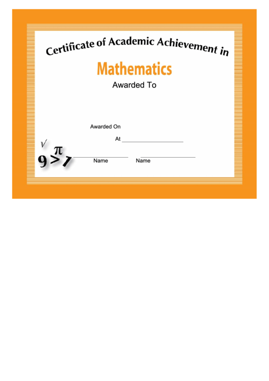 Mathematics Academic Certificate Printable pdf