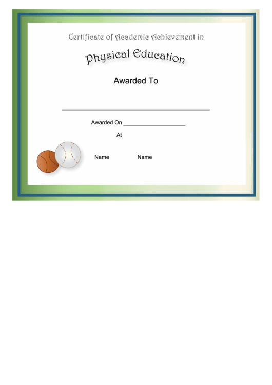 Physical Education Academic Certificate Printable pdf