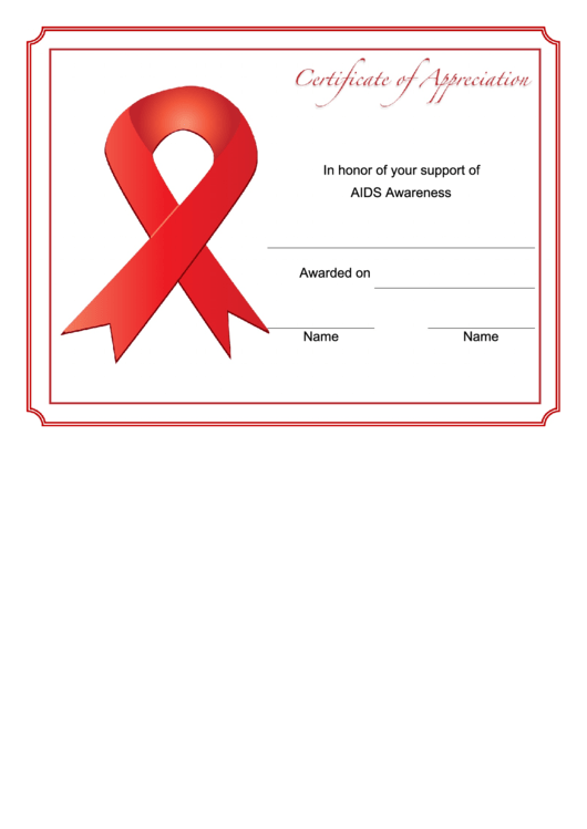 Aids Awareness Certificate Printable pdf