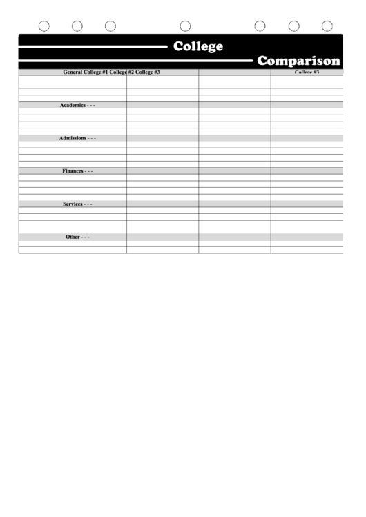 Bw Student Planner College Comparison Printable pdf
