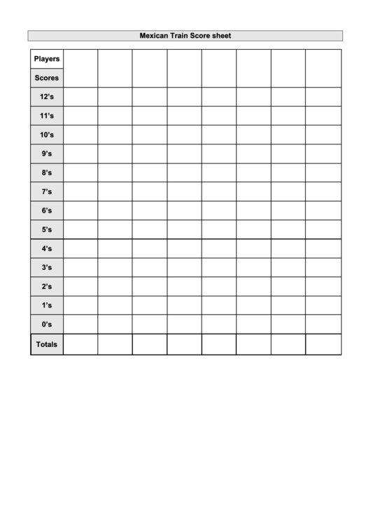 Mexican Train Score Sheet Printable pdf