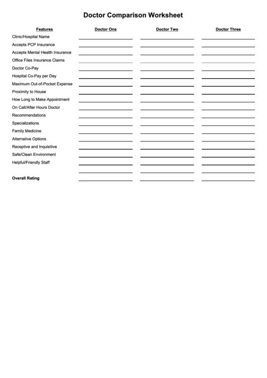 Doctor Comparison Worksheet Printable pdf