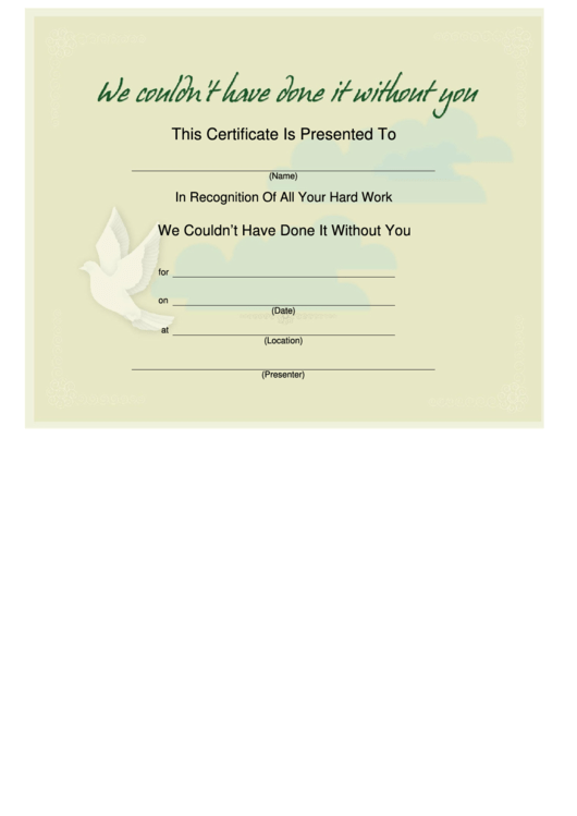 Dove Certificate Of Recognition Printable pdf