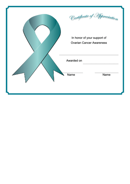 Ovarian Cancer Awareness Certificate Printable pdf