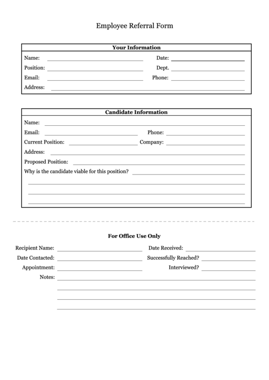Employee Referral Form Printable pdf