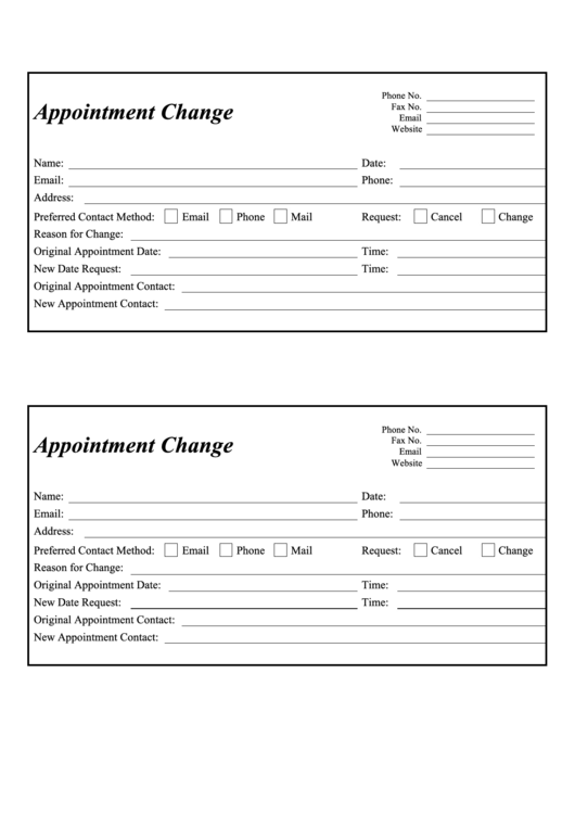 Appointment Change Form Printable pdf
