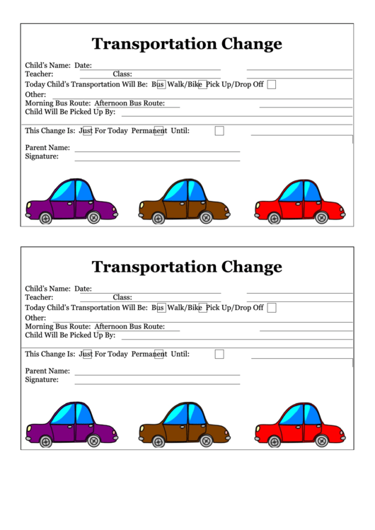 Transportation Change Form Printable pdf