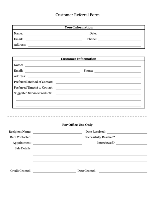 Customer Referral Form Printable Pdf Download