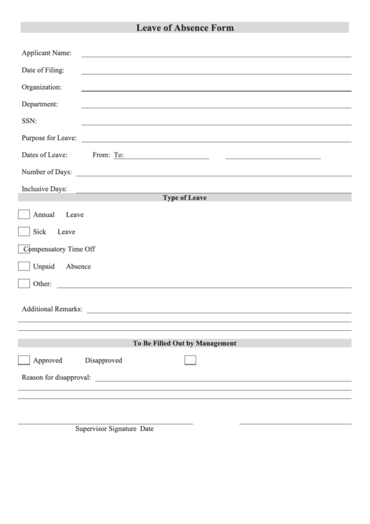 Leave Of Absence Form Printable pdf