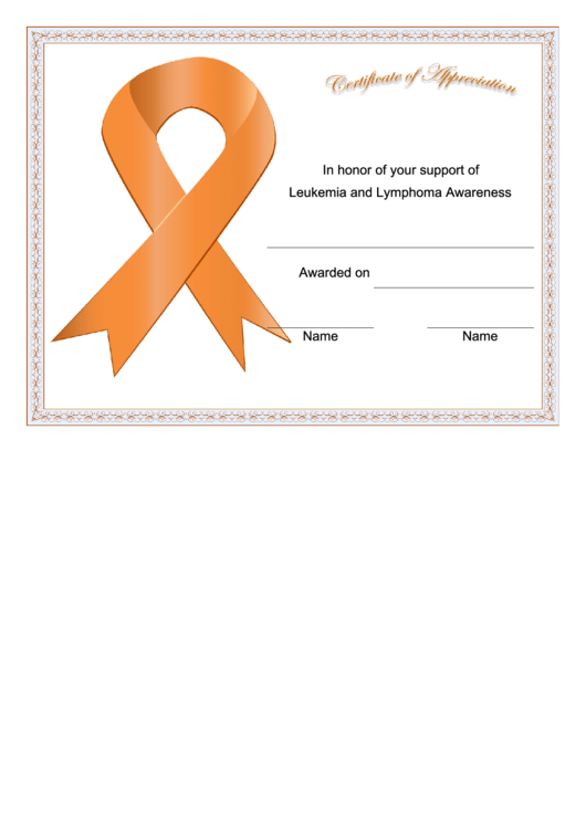 Leukemia And Lymphoma Awareness Support Certificate Printable pdf