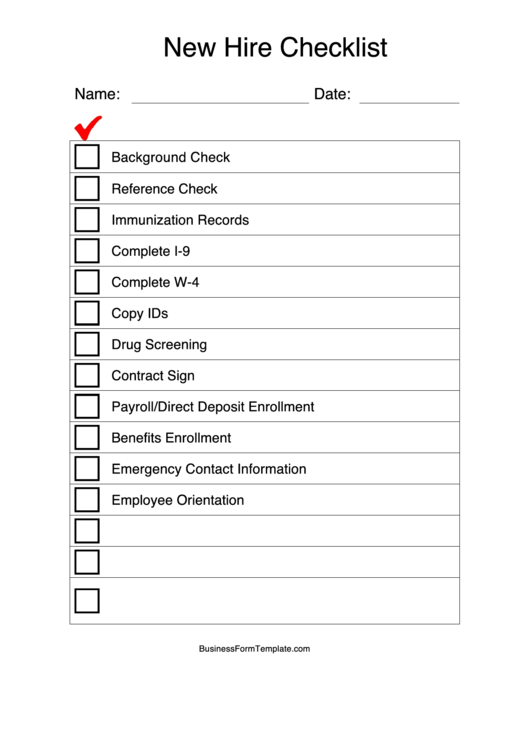 New Hire Checklist Printable pdf