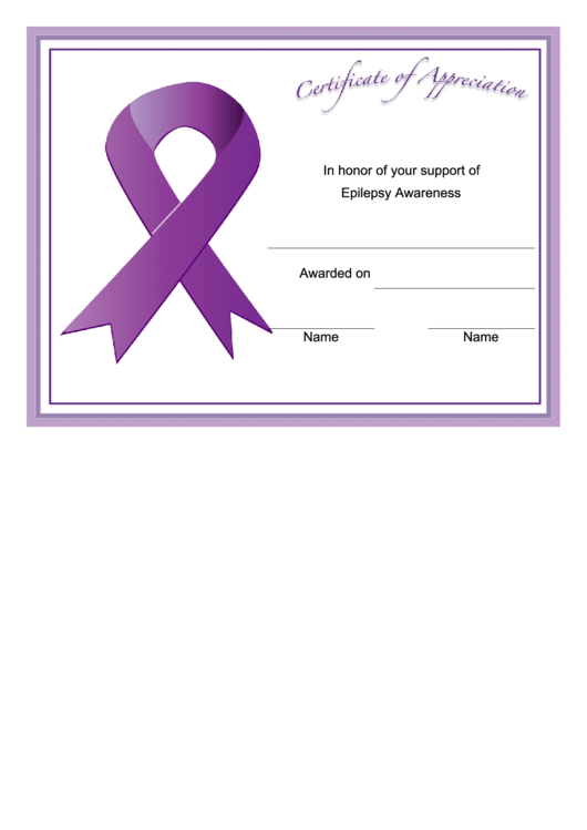 Epilepsy Support Certificate Printable pdf