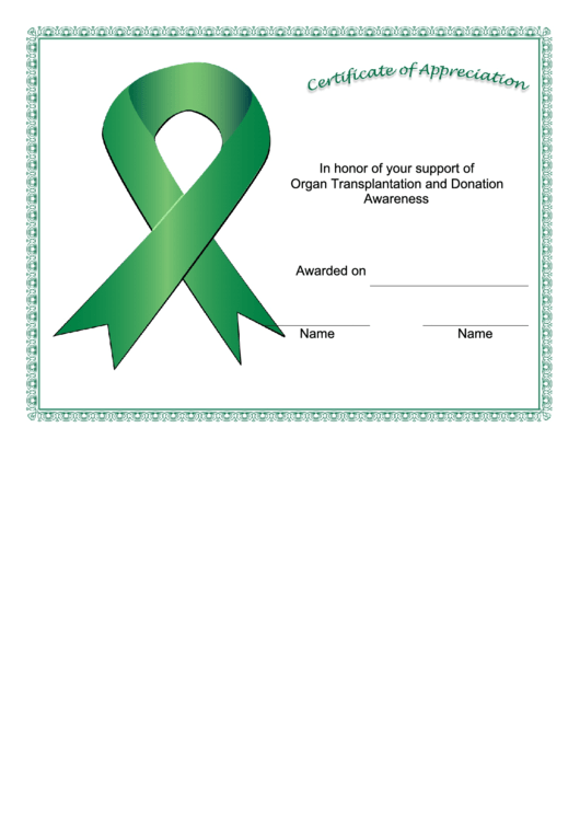 Organ Transplantation And Donation Awareness Certificate Printable pdf