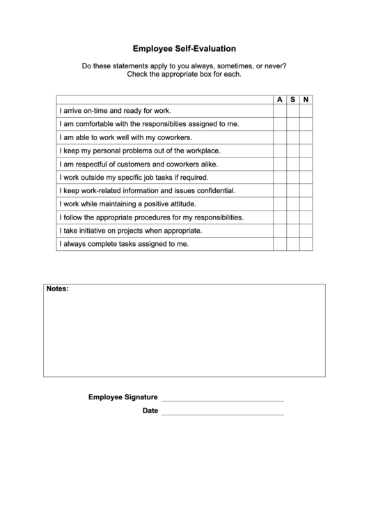 Employee Self Evaluation Printable pdf