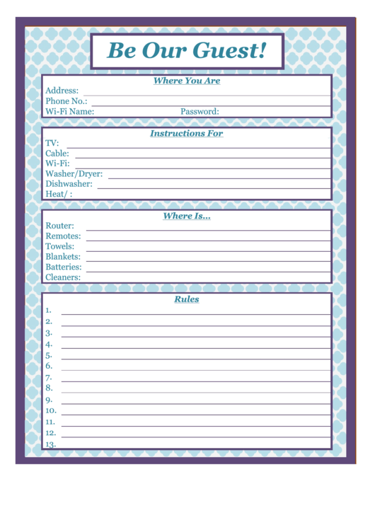 House Guest List Template Printable pdf