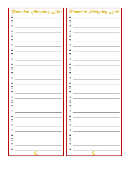 Blank Ramadan Shopping List Printable pdf