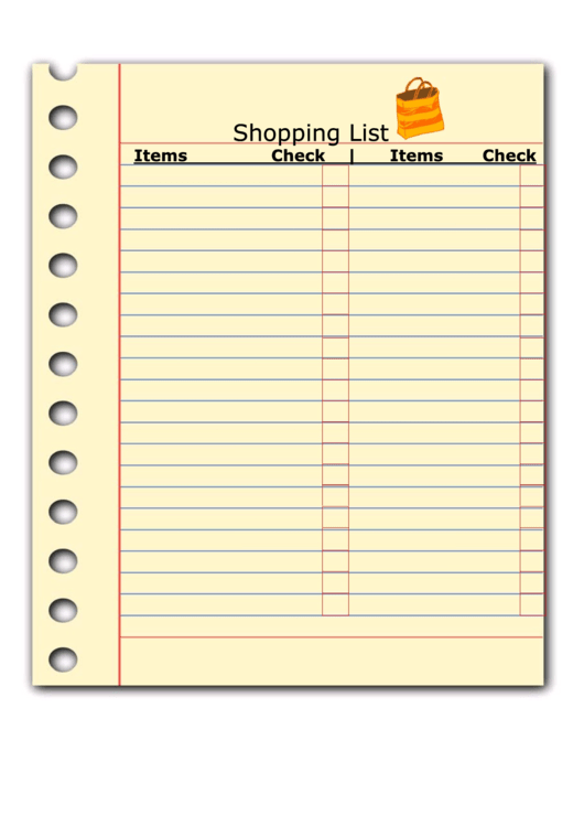 Shopping List Printable pdf