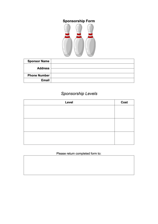 Sponsorship Form - Bowling Printable pdf