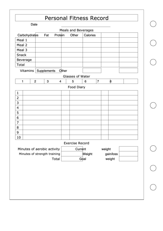 Personal Fitness Record Template - Left