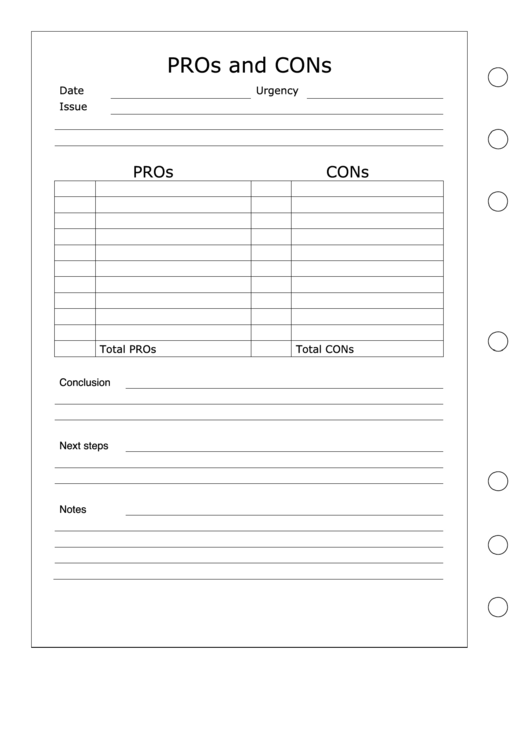 Pros And Cons Template - Left Printable pdf