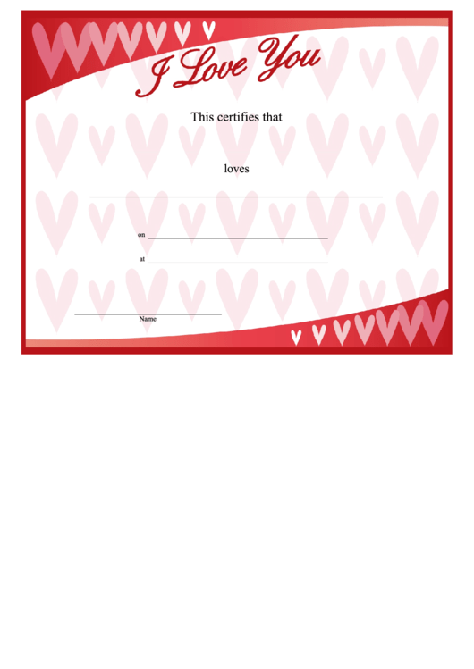 I Love You Certificate Printable pdf