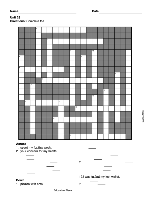 Level 6 Crossword Puzzle Template Printable pdf