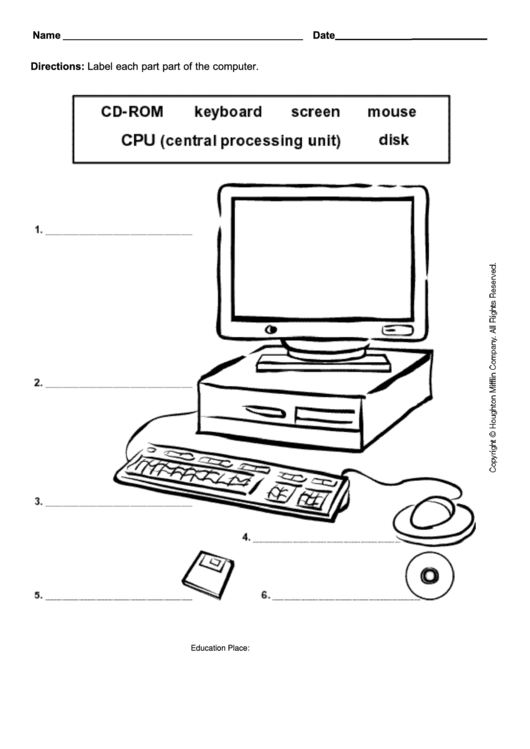 Parts Of The Computer Worksheet Printable pdf