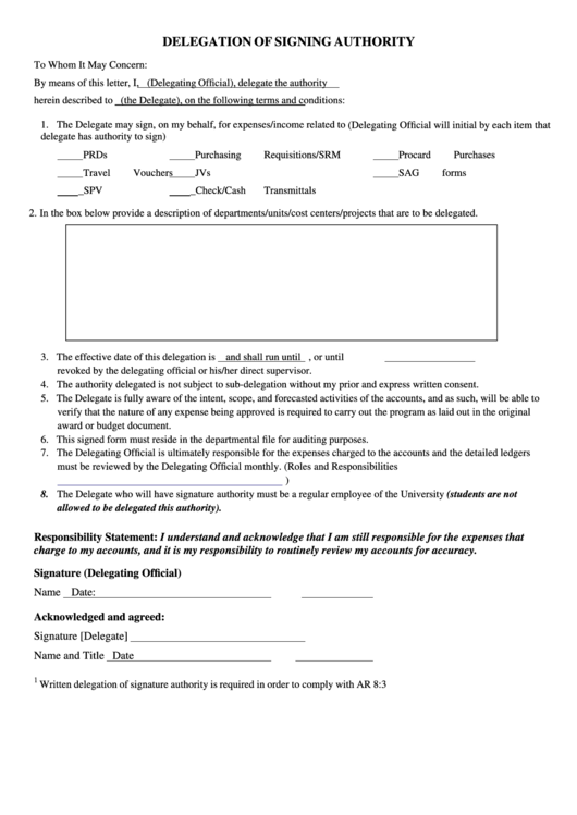 Delegation Of Signing Authority Printable pdf