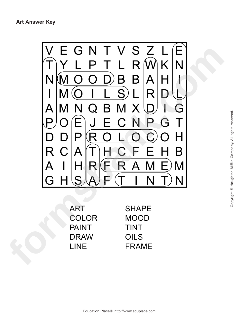Art Word Search Puzzle Template With Answers