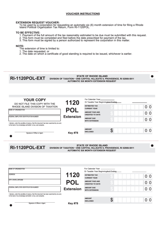 Fillable Form Ri-1120pol-Ext - Automatic Six Month Extension Request Printable pdf