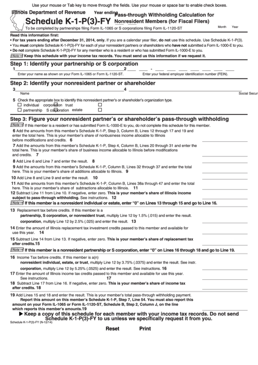 Fillable Schedule K-1-P(3)-Fy - Illinois Pass-Through Withholding ...