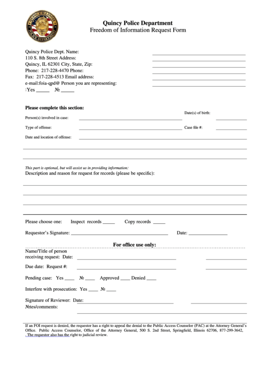 Freedom Of Information Request Form Printable pdf