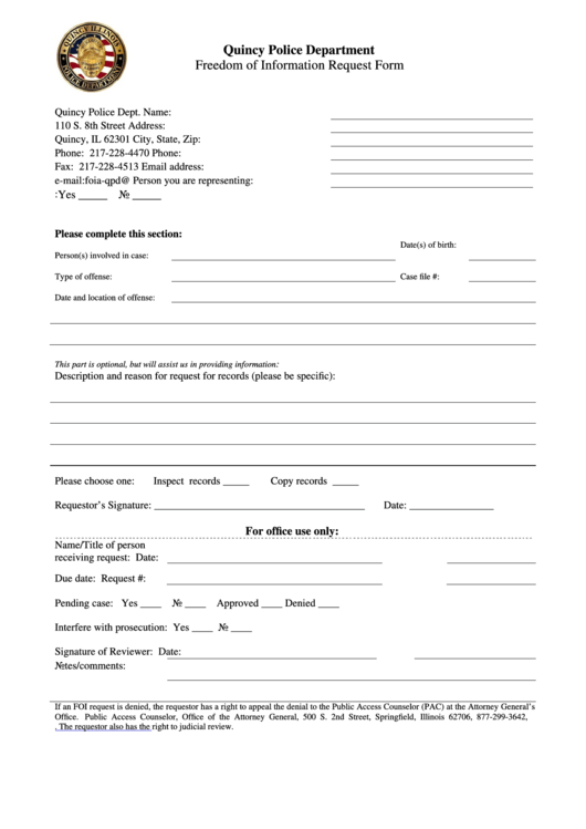 Freedom Of Information Request Form Printable Pdf Download