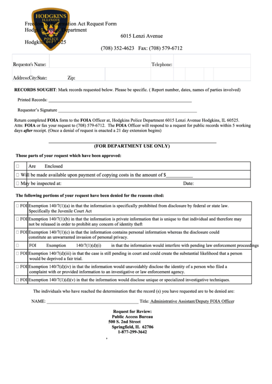 Fillable Freedom Of Information Act Request Form Printable pdf
