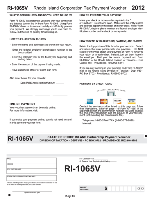 Fillable Form Ri-1065v - Partnership Payment Voucher - 2012 Printable pdf
