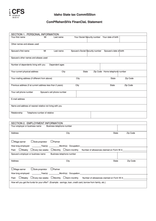 Fillable Form Cfs - Idaho Comprehensive Financial St Printable pdf