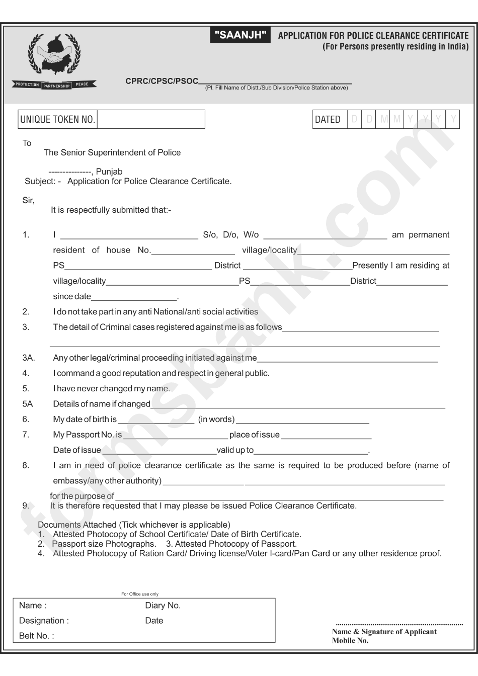 Application For Police Clearance Certificate