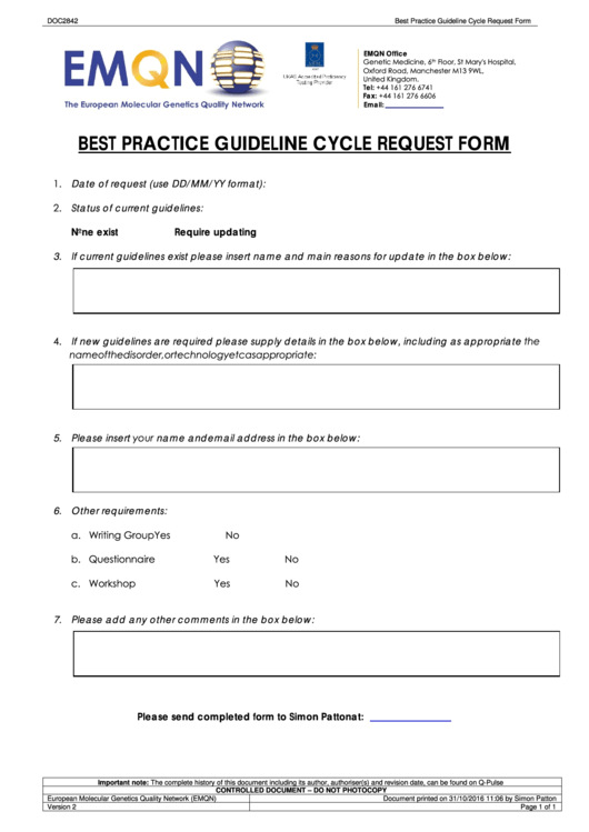 Best Practice Guideline Cycle Request Form Printable pdf