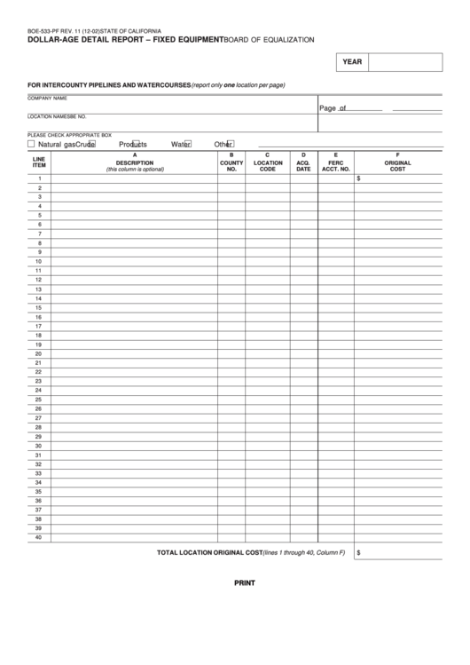 Fillable Form Boe-533-Pf - Dollar-Age Detail Report - Fixed Equipment Printable pdf