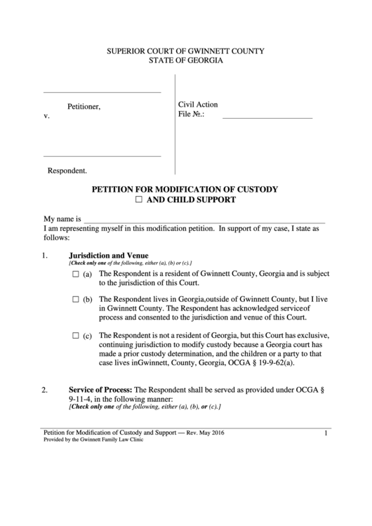 Petition For Modification Of Custody And Child Support Form