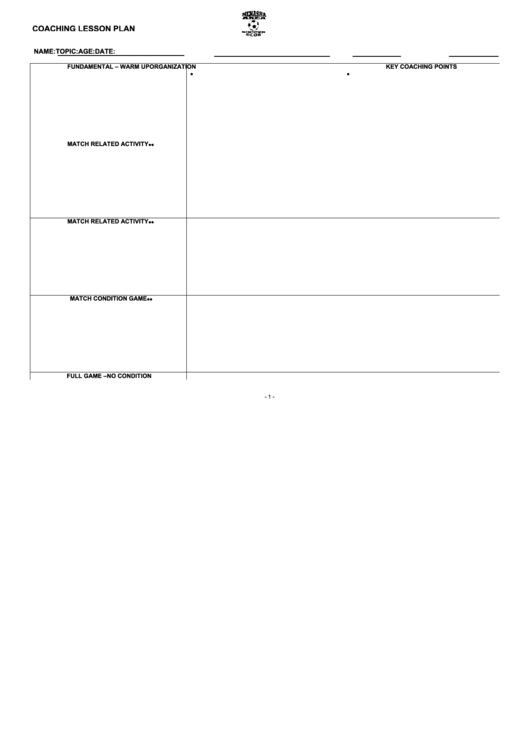 Coaching Lesson Plan Template Printable pdf