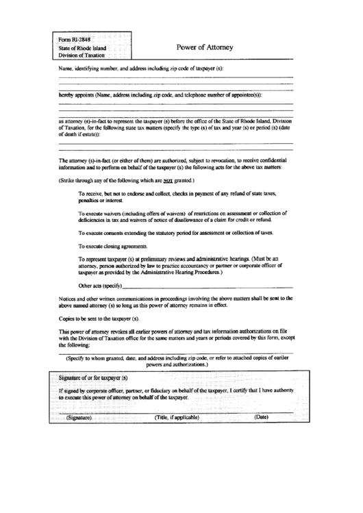 Form Ri-2848 - Power Of Attorney Printable pdf