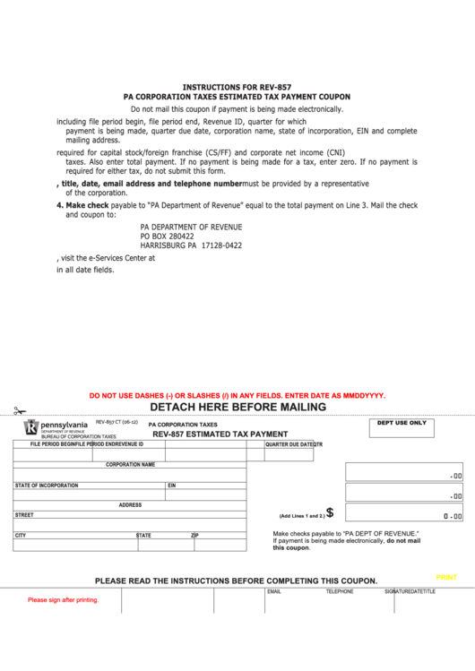 Fillable Form Rev857 Ct Estimated Tax Payment printable pdf download