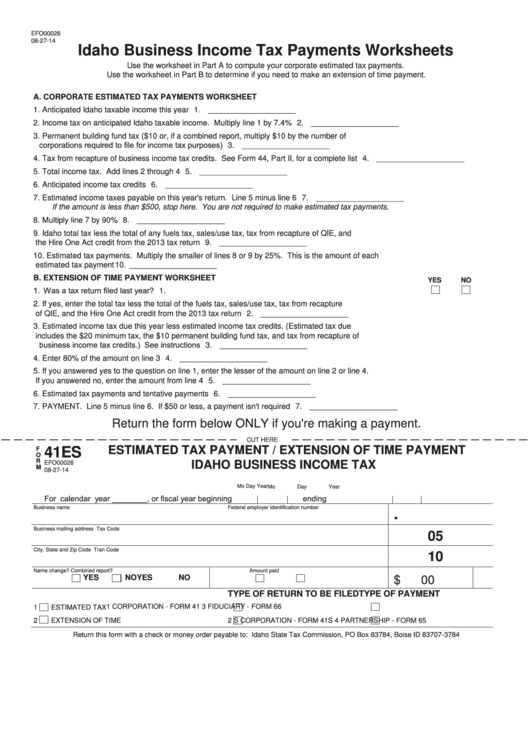 Fillable Form 41es - Estimated Tax Payment/extension Of Time Payment Idaho Business Income Tax Printable pdf