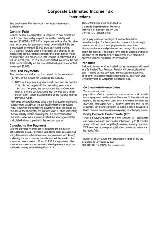 Fillable Form Dr 0112ep - Corporate Estimated Tax Payment Voucher - 2015 Printable pdf