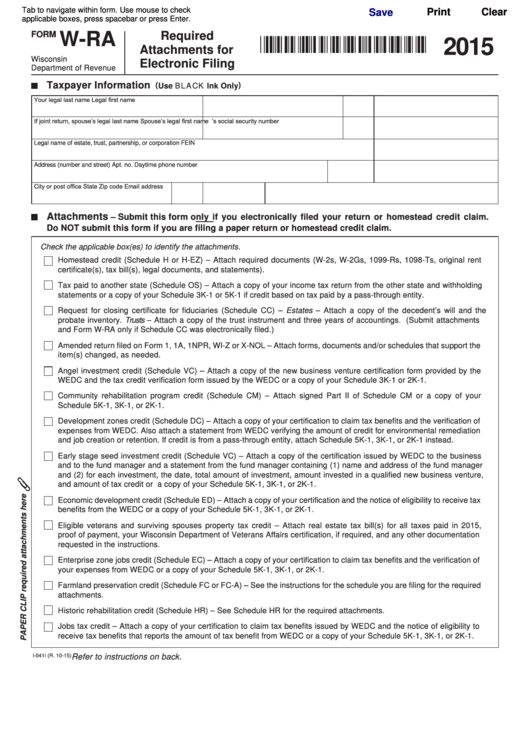 Fillable Form W-Ra - Required Attachments For Electronic Filing - 2015 Printable pdf