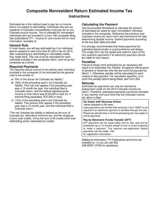 Fillable Form Dr 0106ep - Colorado Composite Nonresident Estimated Tax Payment Voucher - 2015 Printable pdf