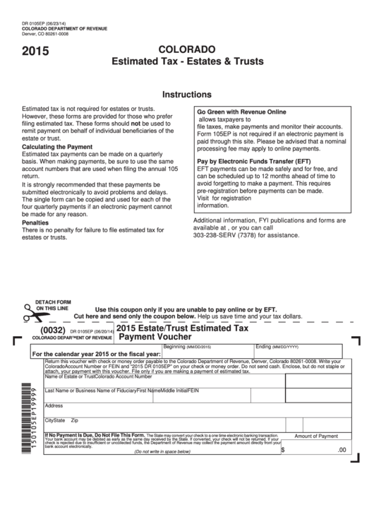 Fillable Form Dr 0105ep - Estate/trust Estimated Tax Payment Voucher - 2015 Printable pdf
