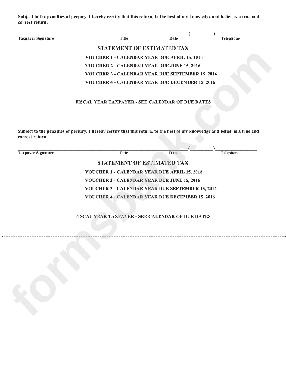 Form Cbt-150 - Statement Of Estimated Tax - Corporation Business Tax